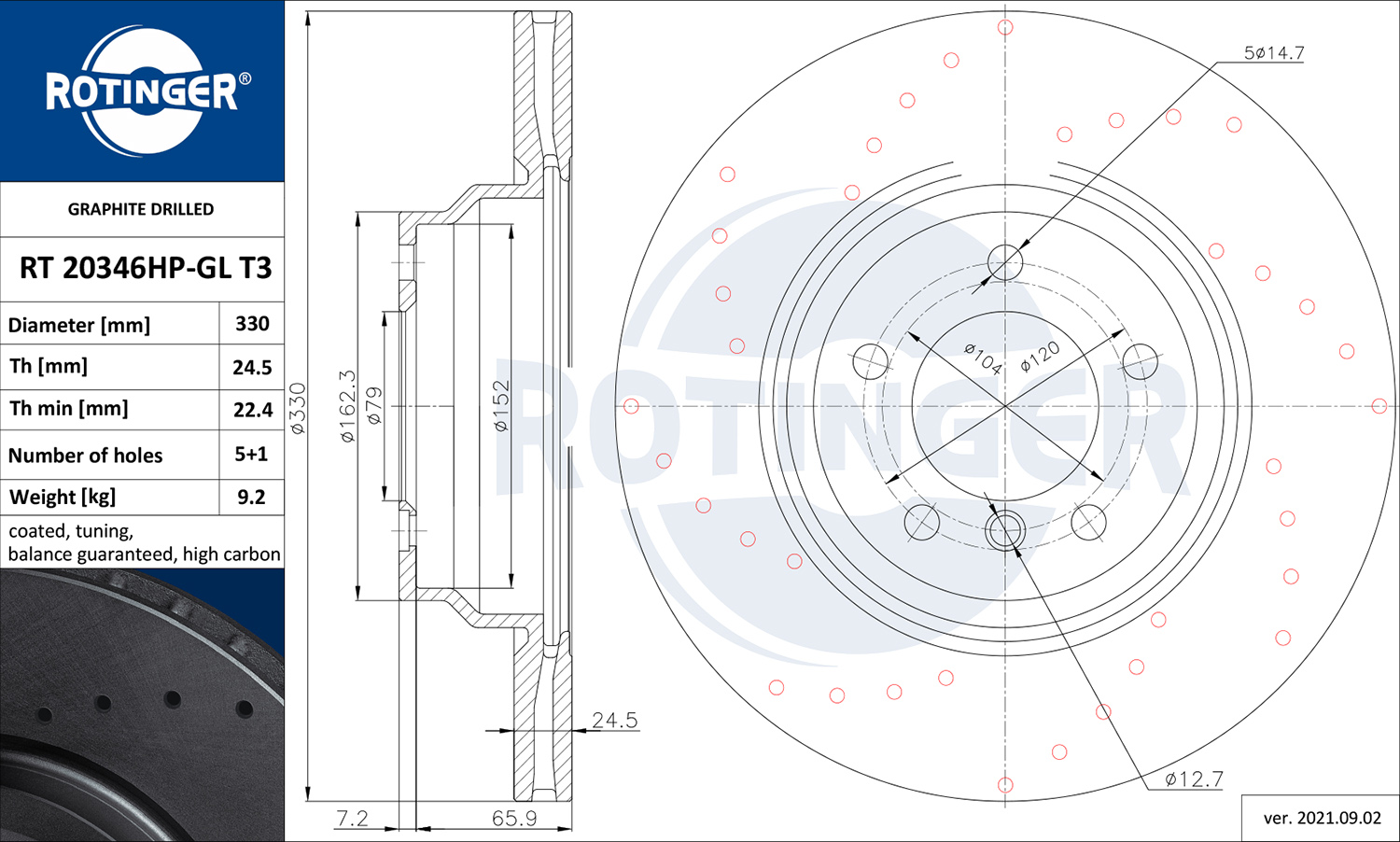 ROTINGER Féktárcsa, mind RT20346HP-GLT3_ROT